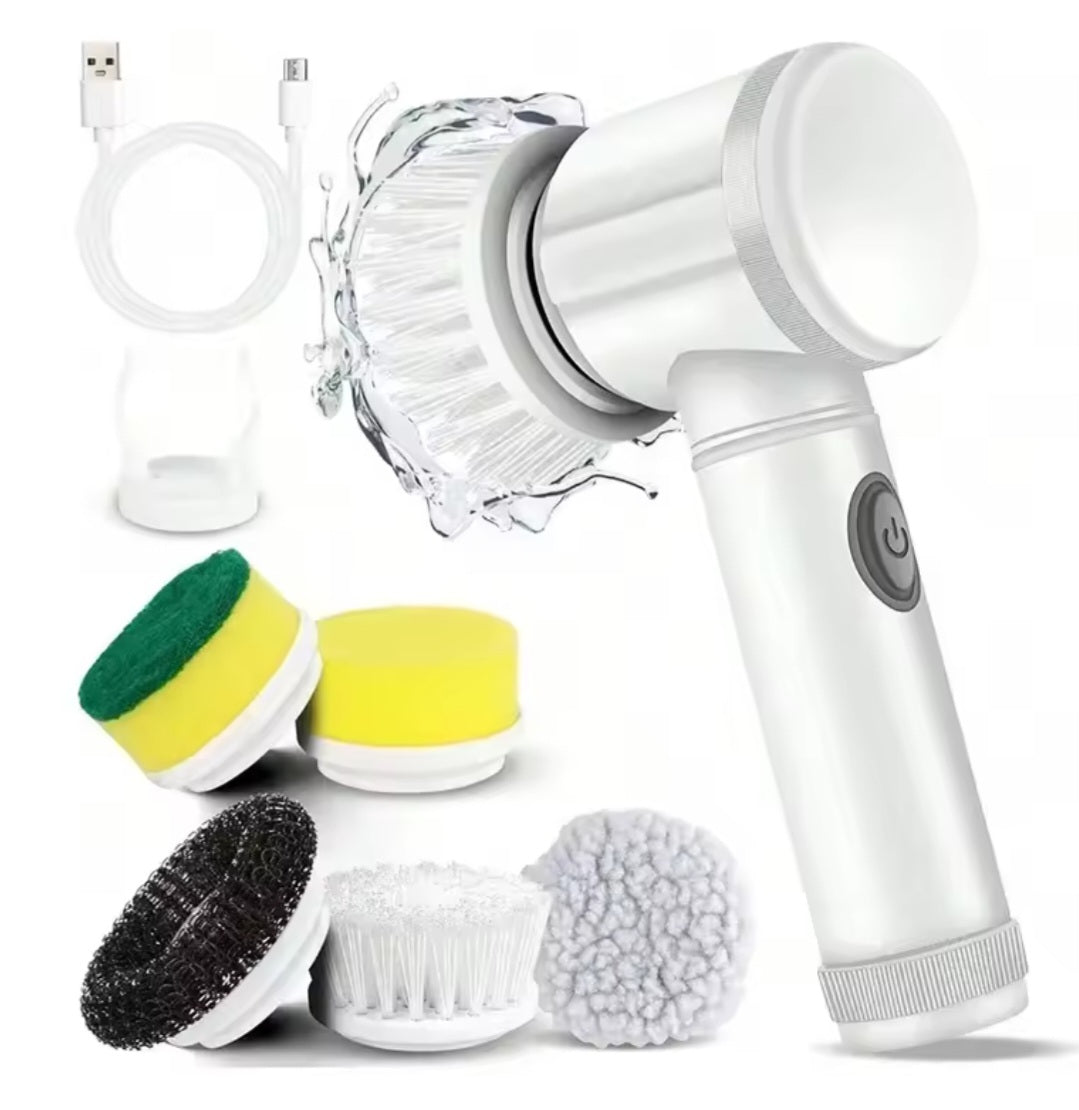 Cepillo limpiador giratorio eléctrico, cepillo de limpieza con 5 cabezales de cepillo reemplazables para bañera, suelo, azulejos, estufa, vidrio.