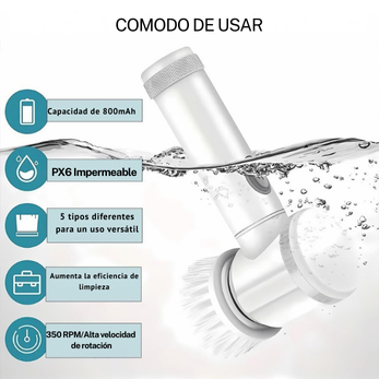 Cepillo limpiador giratorio eléctrico, cepillo de limpieza con 5 cabezales de cepillo reemplazables para bañera, suelo, azulejos, estufa, vidrio.